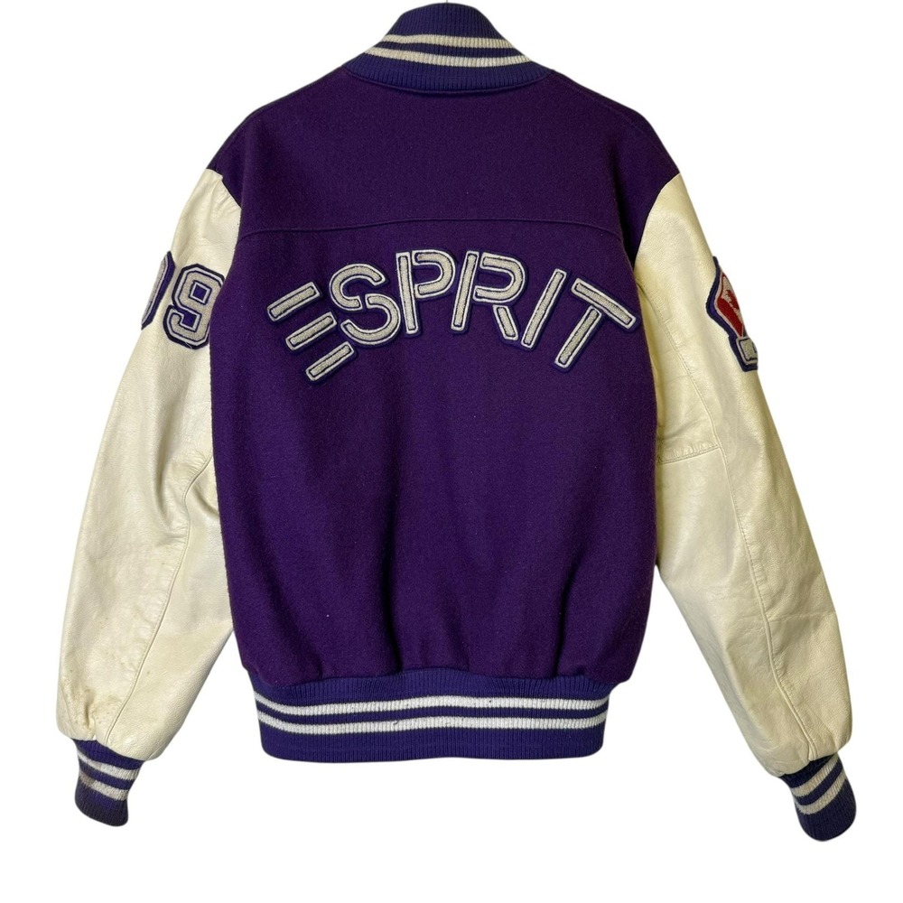 Vintage 90s Esprit Wool Letterman Jacket Size L Varsity Bomber Purple Canada